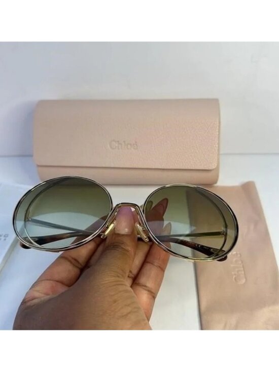 New Authentic Chloé CH 0037S 2343J3 - GOLD/ GREEN GRADIENT Round Sunglasses main image 4